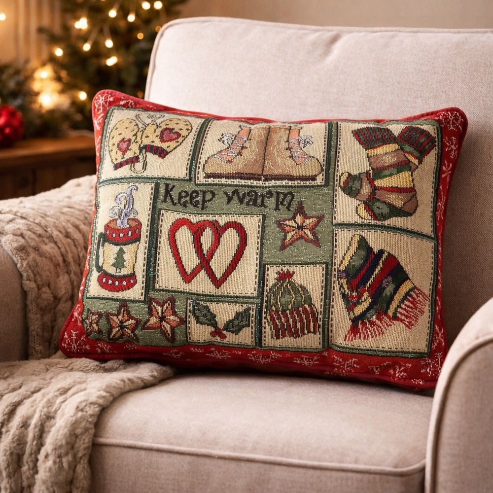 Keep Warm Cozy Tapestry Pillow Cabin Winter Vibes Vintage Winter‎ Decor